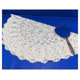 Vintage Vanity Hand Mirror & Lace Placemat Duo