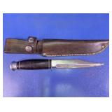 Vintage Fixed Blade Hunting Knife & Leather Sheath