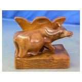 Carved Wooden Buffalo Bookend