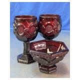 Ruby Red Glass Candle Holder Set