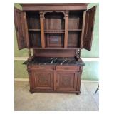 Antique Carved Wood Sideboard Buffet w/Marble