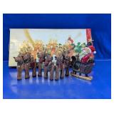 Festive Hinged Santa Sleigh & Reindeer Decor Lot