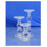 Clear Glass Pillar Candlestick Holders Trio
