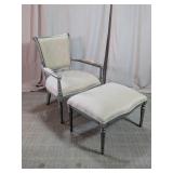 Vintage French Style Silver Armchair w/ Ottoman