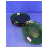Anchor Hocking Round Green Glass Plates Set