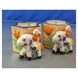 Porcelain Donkey & Rabbit Planter Pair