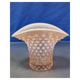 Pink Hobnail Ruffled Rim Top Hat Glass Vase
