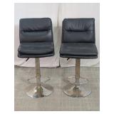 Black Faux Leather Adjustable Bar Stools Duo