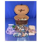 Vintage Sewing Basket Lot w/ Ribbons & Trim