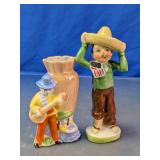 Porcelain Man Sombrero & Musician Figurine Set