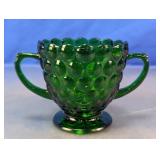 Vtg Green Glass Boopie Open Sugar Bowl