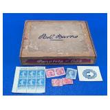 Robert Burns Cigar Box & Vtg Stamps