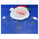 Santa Christmas Plate & Glass Tree Plate Set
