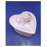 Vintage Floral Ceramic Heart-Shaped Trinket Box
