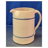 Blue Band Cream Ceramic Pitcher