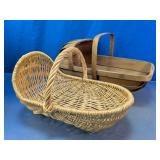 Traditional Wooden & Woven Wicker Basket Set