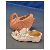 Porcelain Shoe Pin Cushion & Ceramic Swan Planter
