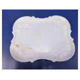 Vintage Embossed White Milk Glass Vanity Tray