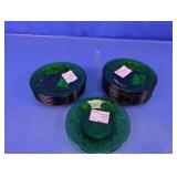 Green Embossed Floral Glass Butter Pats Set