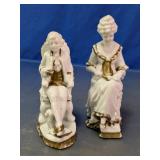 Porcelain Seated Gentleman & Lady Figurine Pair