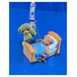 Teddy Bear Figurine Pair with Lollipop & Bed