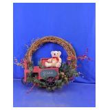 Vintage Christmas Wreath Santa Wagon Teddy Bear