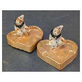 Porcelain Clown Figurine Ashtray Pair