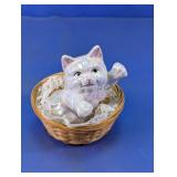 Decorative Cat in Woven Basket Figurine