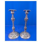 Ornate Silver-Tone Metal Candlestick Pair