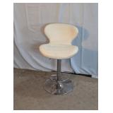 Adjustable White Faux Leather Swivel Bar Stool
