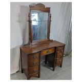 Vintage Wooden Vanity Desk w/ Mirror & Drawers