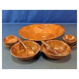 Vtg Woven Wood Salad Bowl & Servers Set