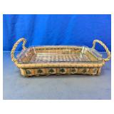 Glass Baking Dish with Woven Wicker Basket Tray