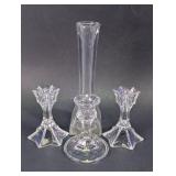 Clear Glass Candlestick Holders & Bud Vase Set