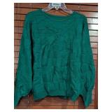 Green Textured Knit Pullover Sweater