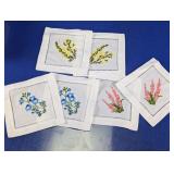 Vtg Embroidered Linen Floral Cocktail Napkins