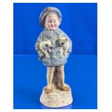 Antique Ceramic Boy with Puppies Figurine