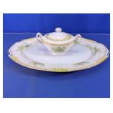 Royal Derby China Sugar Bowl & Serving Platter Set