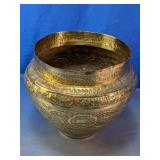 Vtg Hand-Embossed Brass Elephant Planter Pot