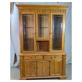 Vintage Oak China Cabinet Hutch w/Lead Glass