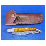Damascus Style Pocket Knife & Sheath