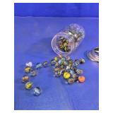 Assorted Glass Marbles Lot in Storage Jar