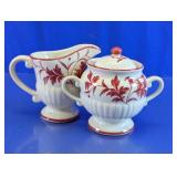 Red Leaf Creamer & Covered Sugar Bowl Set