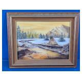 Framed Winter Landscape Native American Tipi Art
