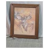 Vintage Framed Buck Deer Art Print by R. Marson