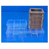 Wooden Pen Holder & Plastic Storage Organizer Set