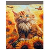 Orange Kitten Sunflower Fleece Throw Blanket