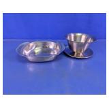 Vtg Stainless Steel Sauce Boat & Serving Dish Set