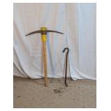 Vintage Pickaxe & Iron Hook Tool Duo