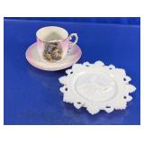 German Mustache Cup & Glass Cupid Plate